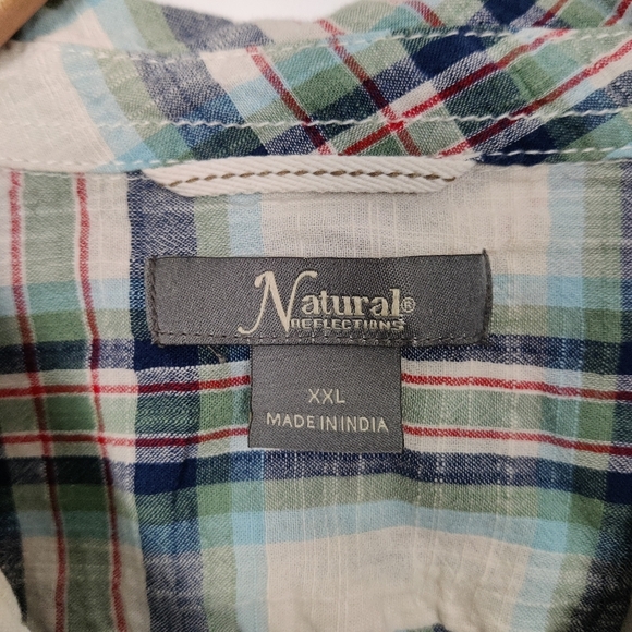 Natural Reflections Men's Plaid Button Down Shirt in Cream Blue 100% Cotton Fall - Picture 2 of 9